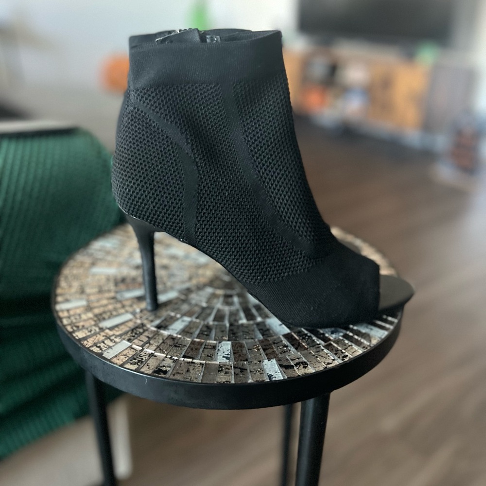 Chic Black Mesh Heeled Ankle Boots